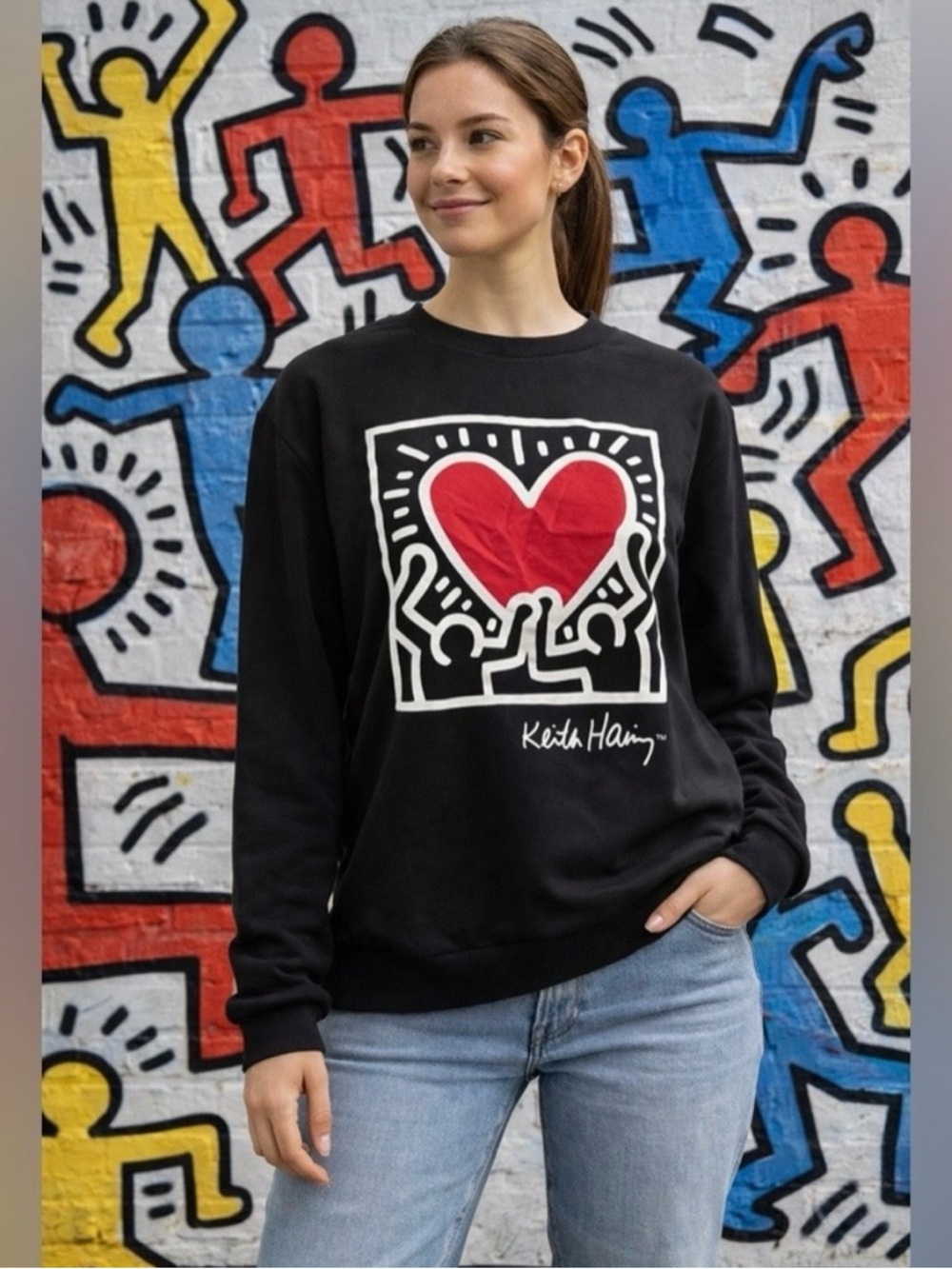 Keith Haring Black Heart Graphic Logo Sweatshirt